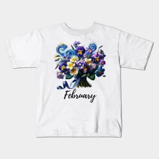 Violet Flower Shirt, February Birth Month, Vintage Watercolor Floral Tshirt, Mothers Day Gift, Boho Garden Tee, Cottagecore Flower TShirt Kids T-Shirt
